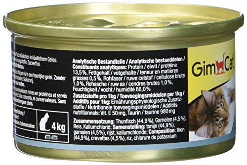 GimCat ShinyCat in Jelly – Comida para gatos con pescado en gelatina para gatos adultos – Atún con gambas – 24 latas (24 x 70 g)
