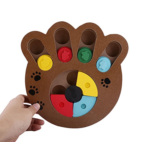Juguete interactivo y educativo para mascotas, se utiliza con la comida, hecho de madera, en forma de huella