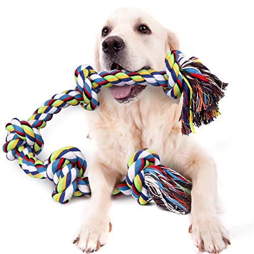 Juguetes de para perros, Juguete para masticar con 5 nudos para los que mastican con agresividad, cuerda interactiva para perros de razas grandes, Cuerdas XXL de 92cm para perros grandes y fuertes