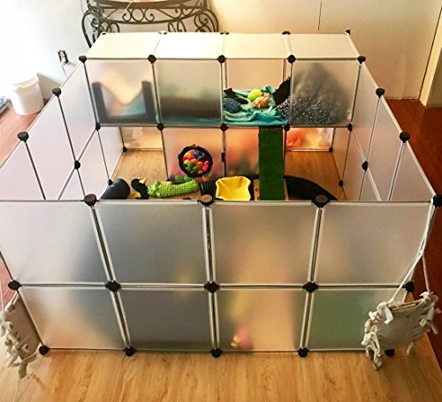 LANGXUN Tamaño y Altura Ajustables Libres del Patio de recreo para Mascotas de Bricolaje - Organizador de Cubos de Almacenamiento de Alambre de plástico - 12 Paneles de Color Blanco Esmerilado