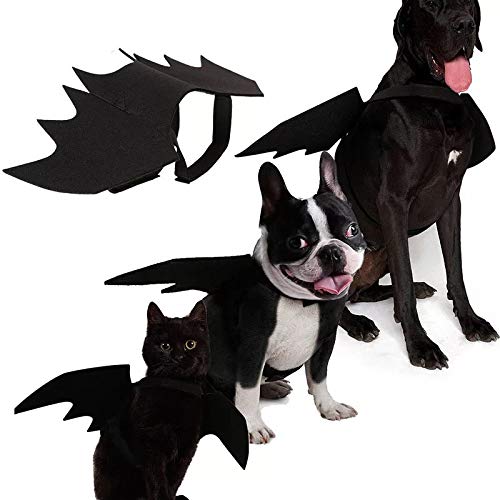 LIZHIGE Pet Costume Bat Wings, 1Pc Pet Halloween Bat Wings Disfraz, Gato Perro Cool Bat Wings Cosplay Accesorio para Halloween Holiday Theme Party, 2Pc Campana de Calabaza
