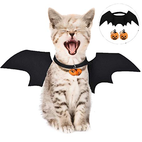 LIZHIGE Pet Costume Bat Wings, 1Pc Pet Halloween Bat Wings Disfraz, Gato Perro Cool Bat Wings Cosplay Accesorio para Halloween Holiday Theme Party, 2Pc Campana de Calabaza