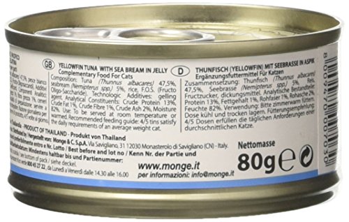 Monge, Jelly – Comida para Gatos, roscas de Tonno con Pescado Blanco, 80 g, 1 Lata