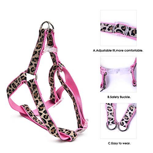 PAWZ Road Collar y Arnés de Pecho Entrenamiento de Mascotas Correas Perros Cuerda Estampado Leopardo 3 Set para Correr Pasear Rosa S
