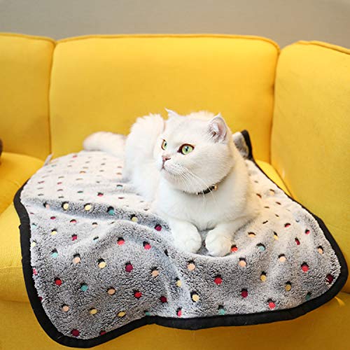 PAWZ Road Pet Dog Manta Fluffy Fleece Fabric Suave y Linda Warm Dot Print Manta Lavable para Gatos y Perros Gris Oscuro 53 * 77cm