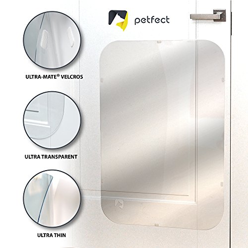 PETFECT Protector contra Arañazos para Puertas Premium 90 x 60 cm; Cubierta de Puertas para Perros para Uso Interior y Exterior - Transparente