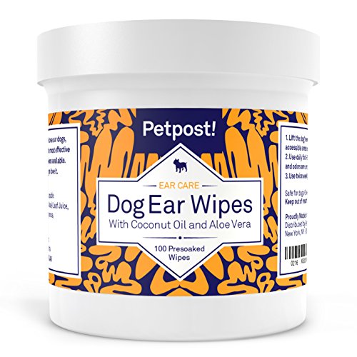 Petpost | Toallitas Limpiadoras de Oídos para Perros – 100 Almohadillas de Algodón Ultra Suave en Solución de Aceite de Coco – El Mejor Remedio para Garrapatas de Oído de Perro e Infecciones Auditivas