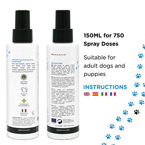 PETUCHI Spray Dental para Perros Bio; Antisarro y Elimina el Mal Aliento; 100% Natural; 150ml