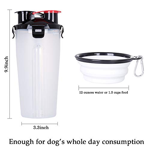 Powerking Botella de Agua para Perro, 350ml 2 en 1 PP para Mascotas, y Botella para Perro con 250 g Contenedor de alimento para Mascotas para Caminar/Viajar, tazones Plegables para Perros(Blanco)