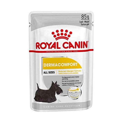 ROYAL CANIN Alimento húmedo DERMACOMFORT Paté para Perros con Pieles Sensibles, Caja Completa 12 x Sobres 85g