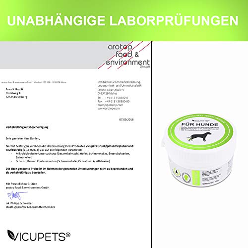 Vicupets Verde lipp caracola & harpagófito 150 g I Polvo Complemento Forro Medio I 100% Naturales Ingredientes I, Fabricado en Alemania