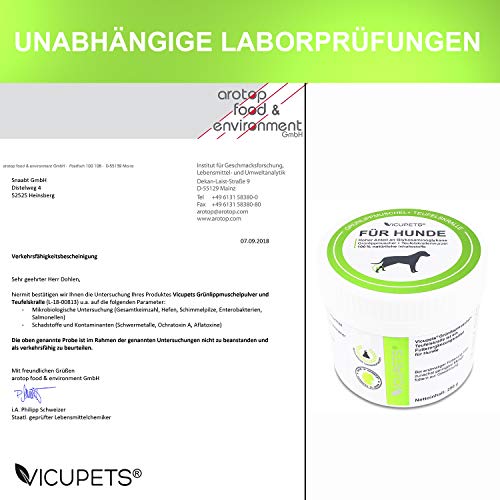 Vicupets Verde lipp caracola & harpagófito 250 g I Polvo Complemento Forro Medio I 100% Naturales Ingredientes I, Fabricado en Alemania