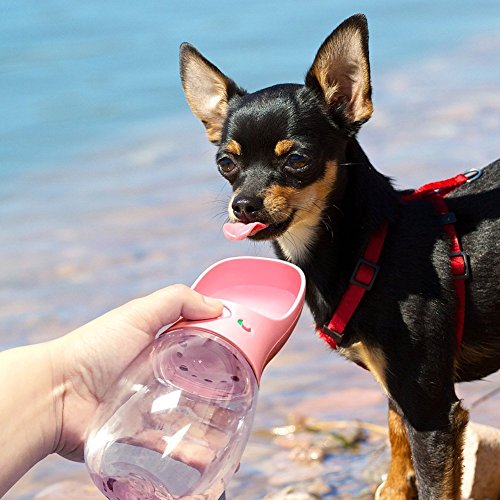 Botella de Agua para Perro, Botella Portátil de agua Potable para Mascotas al Aire Libre, Resina Plástica ABS Ambiental (Rosa)
