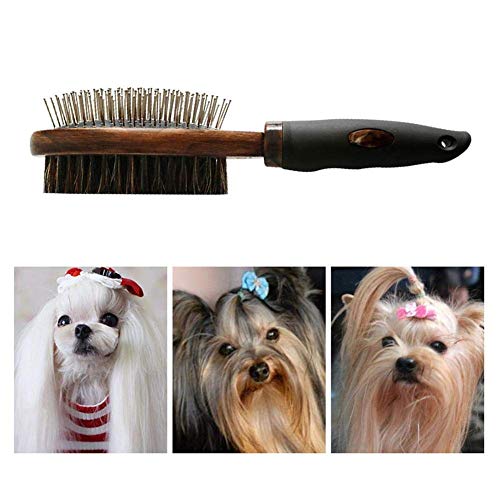 Cepillo para mascotas para perros y gatos, doble cara y cerdas para pelo corto, mediano o largo. Peine profesional de bambú que limpia el pelaje de mascotas y la suciedad y suaviza el pelaje
