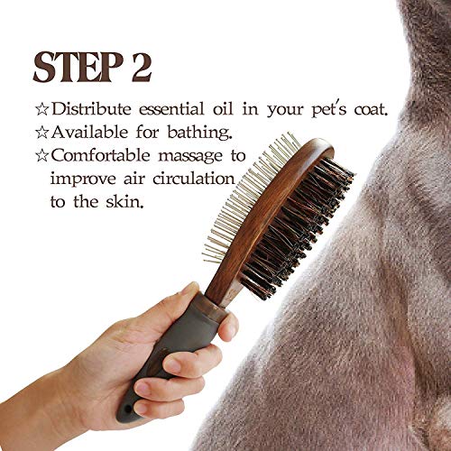 Cepillo para mascotas para perros y gatos, doble cara y cerdas para pelo corto, mediano o largo. Peine profesional de bambú que limpia el pelaje de mascotas y la suciedad y suaviza el pelaje