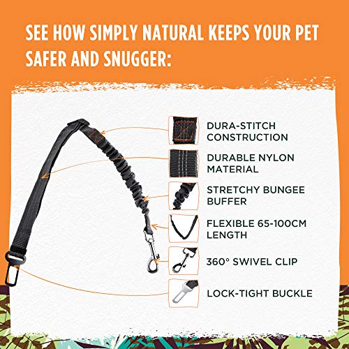 Cinturón de Seguridad para Mascotas Simply Natural - Cinturón de Seguridad de Perros con Tope Elástico 70-80cm con un Clip para el Cinturón de Seguridad Compatible