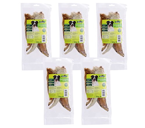 Dehner Perros Snack, Conejos Orejas con Piel, 5 x 100 g (500 g)