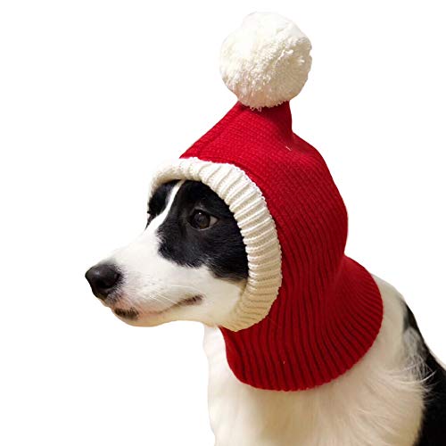FLAdorepet Christmas Dog Hat Costume For Large Medium Dog Warm Winter Dog Hat Neck Ear Warmer Headband Protector For Golden Retriever Labrador (L(Suit for medium and large dog), Red)