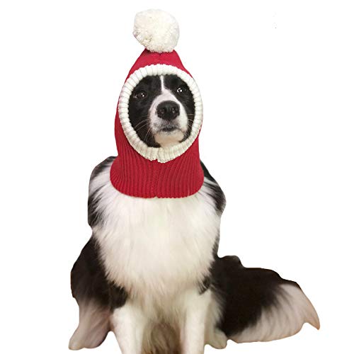 FLAdorepet Christmas Dog Hat Costume For Large Medium Dog Warm Winter Dog Hat Neck Ear Warmer Headband Protector For Golden Retriever Labrador (L(Suit for medium and large dog), Red)