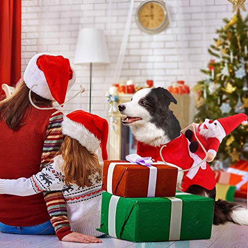Idepet Disfraz Gato de Navidad, Ropa para Perros Cosplay con Papá Noel Montado en Mascota Gato Perro Abrigo Rojo (L)