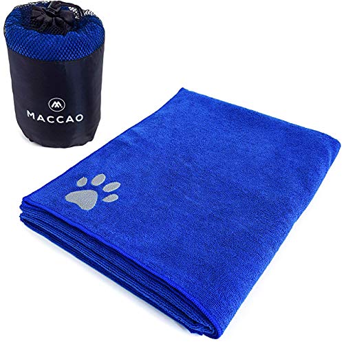 MACCAO XXL Toalla para Perros 150 x 80 cm para Perros Grandes Microfibra Extra Absorbente y de Secado rápido, Azul