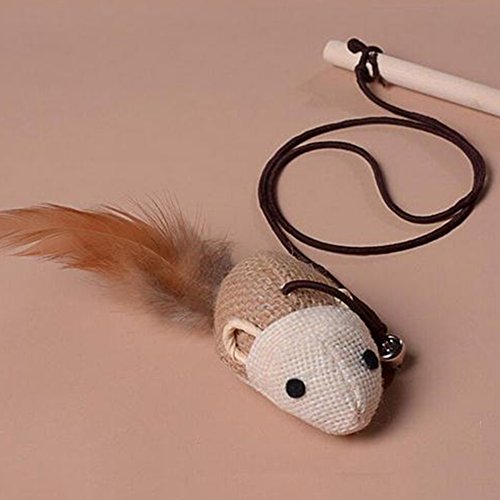 Monbedos Juguete para gato campana y accesorios para mascotas, juguete interactivo para ratón, juguete interactivo con plumas, juguete para ratón, modelo de té, juguete interactivo