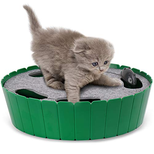 Pawaboo Juguete/Escondite Electrónico para Gato - Pet Teasing Toy Hide & Seek Electronic Caza del Ratón Interactivo Cat Toy, Verde