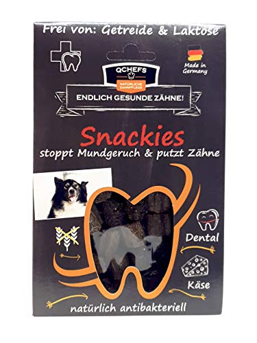 QCHEFS Snackies | comida para perros | contra el mal aliento | limpieza dental | bienestar para alérgicos | aliento y la placa