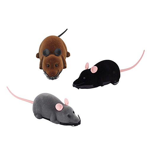 Ratón de peluche electrónico Rosenice con mando a distancia, juguete para gatos, perros y niños (negro)