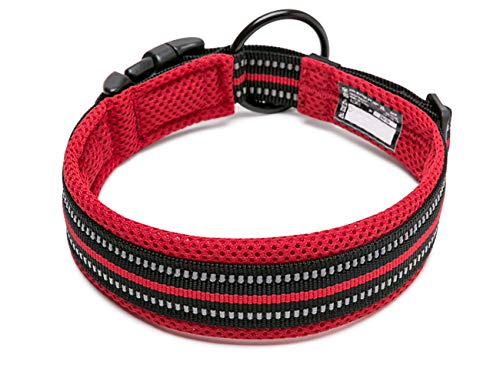 Tineer Ajustable Nylon Collares de Perro Acolchado Suave Collar Reflectante para el Entrenamiento del Perro al Aire Libre cómodo Collar de Mascotas para Todas Las Razas (XS (30-35cm), Rojo)