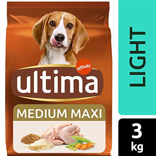 Ultima pienso para perro Medium-Maxi Light con pollo, pack de 3 x 3 kg - Total 9 kg