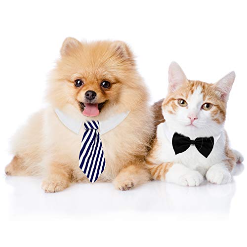 4 Piezas de Pajarita de Mascotas Corbata Ajustable Collar de Perro Formal para Perros Pequeños y Gatos Corbatas de Aseo para Cachorros Accesorios de Fiesta (S, Negro, Rojo, Rojo Blanco, Azul Blanco)
