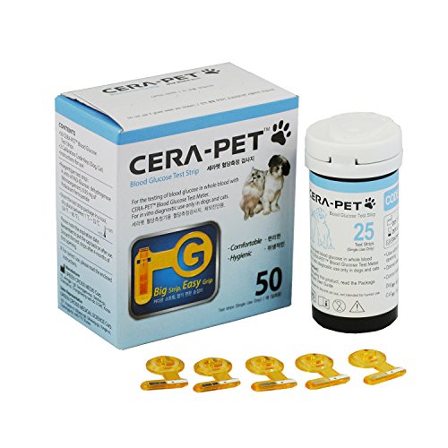 50 x Tiras Reactivas de Prueba para el Medidor de Glucosa en Sangre Veterinario Cerapet, especialmente calibrado para su uso en perros y gatos