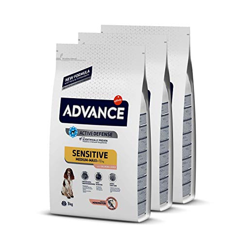 Advance Advance Sensitive Medium-Maxi - Pienso Para Perros De Razas Medianas Y Grandes Con Sensibilidades Digestivas Con Salmón Y Arroz - Pack De 3 X 3 - Total 9 Kg 9000 g
