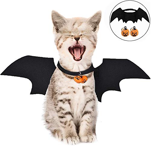Amasawa Mascotas Alas de Murciélago, Disfraz de Mascota de Halloween Murciélago,Disfraz de Mascota Ropa Halloween Calabaza Gato Campana,Apto para Cachorros y Gatitos.