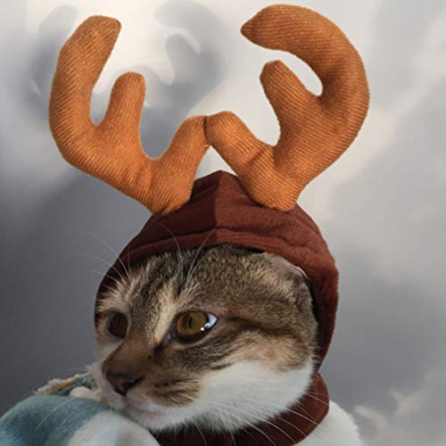 Amosfun Disfraz de Reno Lindo de Mascota de Halloween Sombrero Disfraces de astas de Reno de Navidad para Gato y Perro pequeño (tamaño Libre)