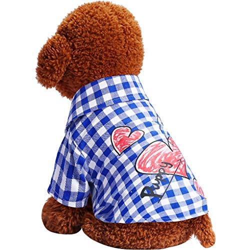 AMURAO Mascotas Ropa para Perros Teddy Spring Otoño Dos Forro a Cuadros Camisa del Perrito Ropa Transpirable para Perros pequeños