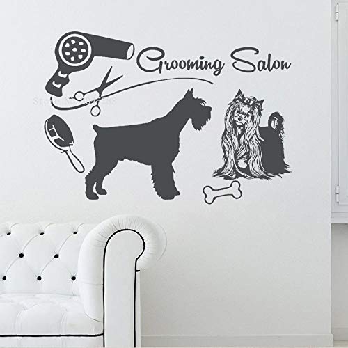 artaslf Calcomanía de pared para peluquería de perros pegatina de vinilo salón de peluquería mascotas tienda de mascotas cachorros Mural salón peluquería de interiores de animales decoración 80x56cm