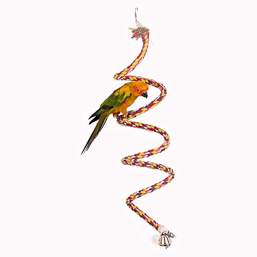 ASOCEA Aves Cuerda Bungee Juguete con Campana algodón Loro Espiral Swing Subir Jaula pie Percha para Aves periquitos pericos
