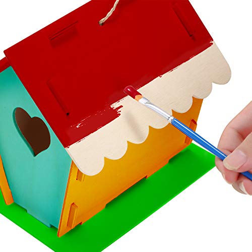 BBTO 2 Juegos Kit de Casa de Pájaros de Madera de DIY Kit de Construir y Pintar Pajareras con 4 Pinceles y 1 Pegamento para Niños y Niñas