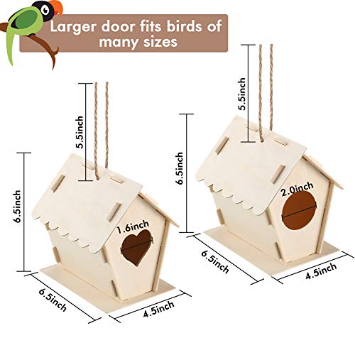 BBTO 2 Juegos Kit de Casa de Pájaros de Madera de DIY Kit de Construir y Pintar Pajareras con 4 Pinceles y 1 Pegamento para Niños y Niñas