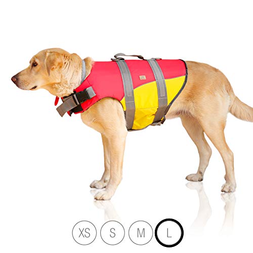 Bella & Balu - Chaleco salvavidas para perros - Chaleco reflectante para perros para la máxima seguridad en el agua al nadar, vela, surf, SUP, excursiones en barco, kayak y canoa (talla L)