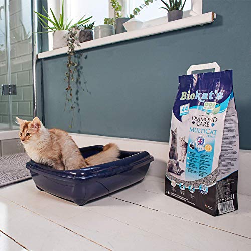 Biokat’s Diamond Care Multicat Fresh, arena para gatos con fragancia – Arena aglomerante libre de polvo, con carbón activo y fragancia a flor de algodón – 1 bolsa de papel (1 x 8 l)