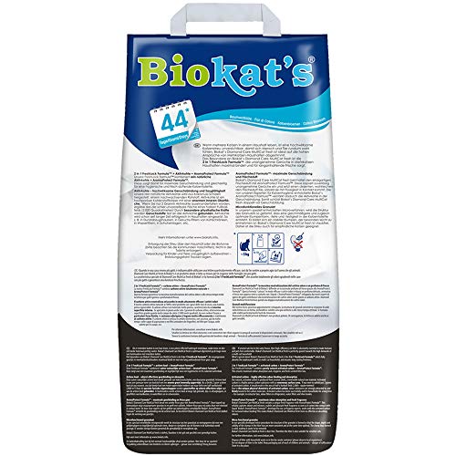 Biokat’s Diamond Care Multicat Fresh, arena para gatos con fragancia – Arena aglomerante libre de polvo, con carbón activo y fragancia a flor de algodón – 1 bolsa de papel (1 x 8 l)