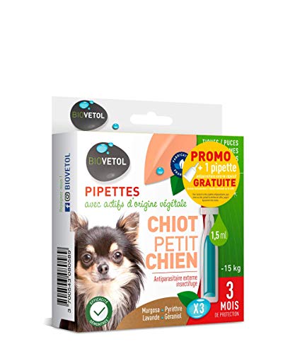 biovetol – Pipeta antipulgas para cachorro y perro pequeño -15 kg – X3