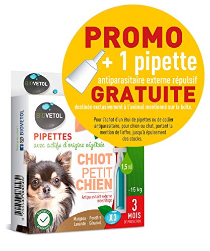 biovetol – Pipeta antipulgas para cachorro y perro pequeño -15 kg – X3