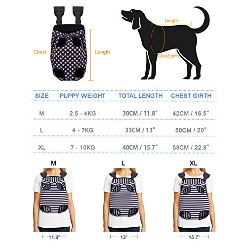 Bwiv Mochilas para Perros Mochilas Prepositiva para Perros y Gatos Mascotas Cachorros Portatíl Seguro Cómodo para Viajar Senderismo Algodón Estrellas Negras Talla L