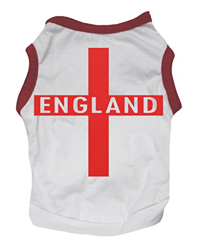 Camiseta para perro, de Petitebelle, de algodón, con diseño de la bandera de Inglaterra, fondo blanco con cruz roja