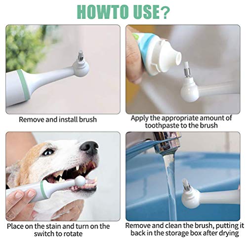 Cepillo de dientes ultrasónico para perro, cepillo de dientes eléctrico para mascotas, herramienta para limpiar la boca del perro con 4 cabezales de cepillo para el pulidor de dientes
