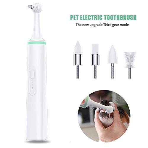 Cepillo de dientes ultrasónico para perro, cepillo de dientes eléctrico para mascotas, herramienta para limpiar la boca del perro con 4 cabezales de cepillo para el pulidor de dientes